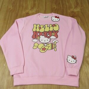 HELLO KITTY by Sanrio Pink Crewneck Sweatshirt Womens Small Cartoon Airplane NWT